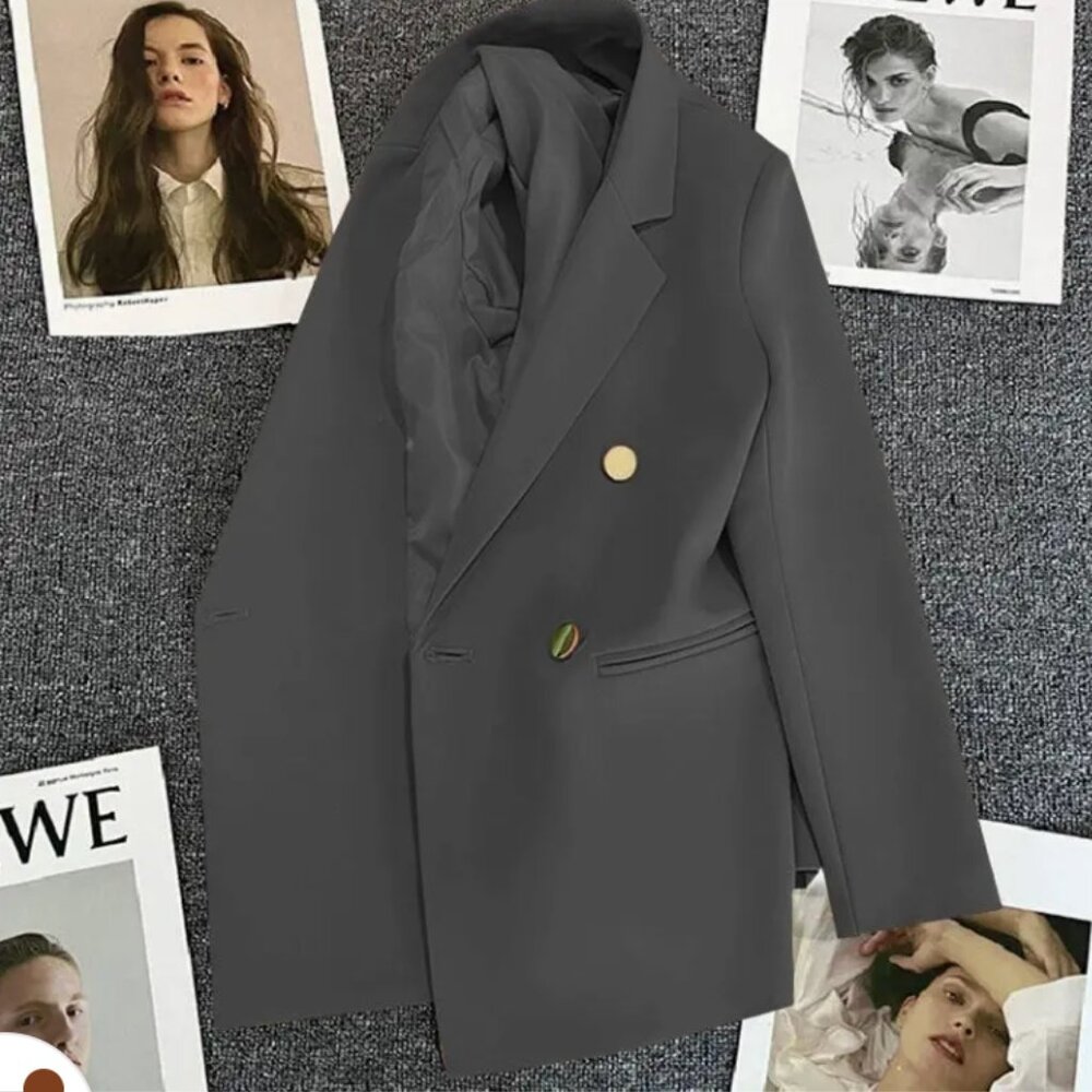 Casual Street Style Blazer with Gold Buttons